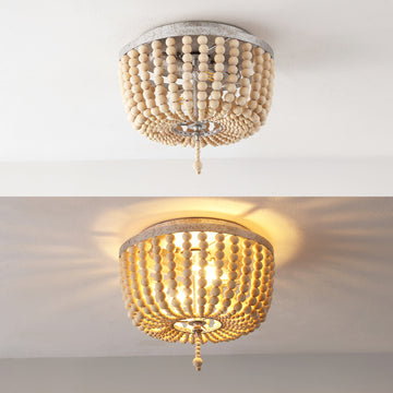 Allison 15" Wood Beaded/Metal LED Flush Mount